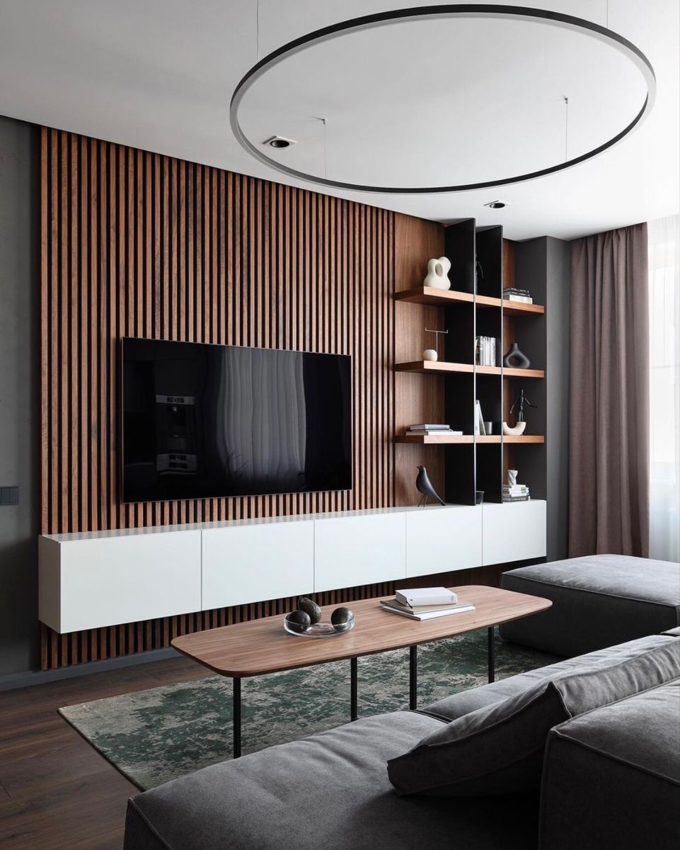 Décoration du mur en bois + meuble tv chez METRYA 2022